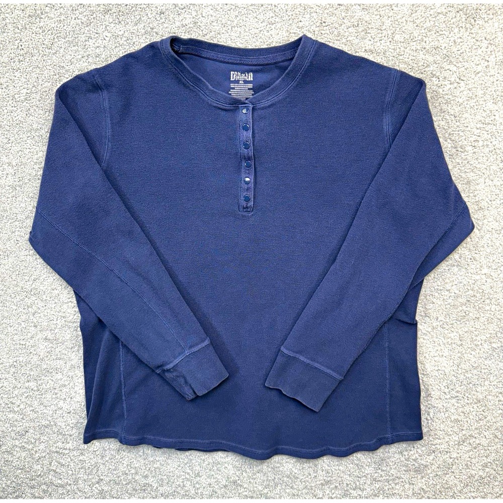 Duluth Trading Co Longtail T Thermal Henley Shirt Mens XL Blue Snap Placket